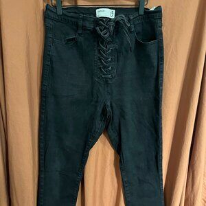 Garage Lace Up High Waist Skinny Jeans